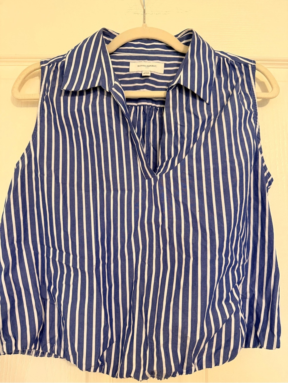 Banana Republic Blue & White Striped Sleeveless Collared Top